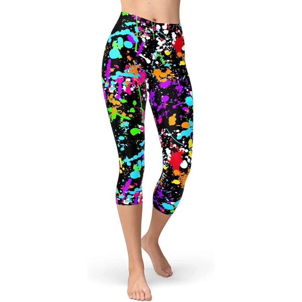 Women's Leggings Polyester Spandex Splash Print Cropped Capris for Fitness